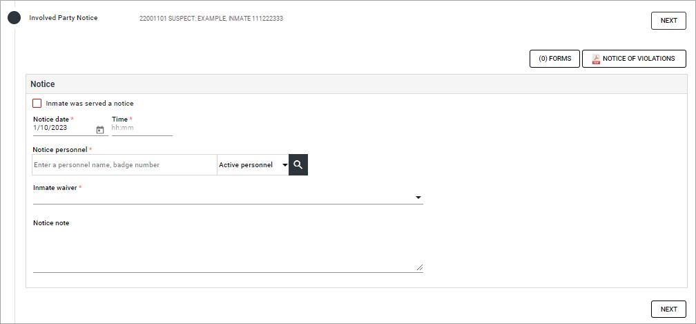 Involved Party Notice step